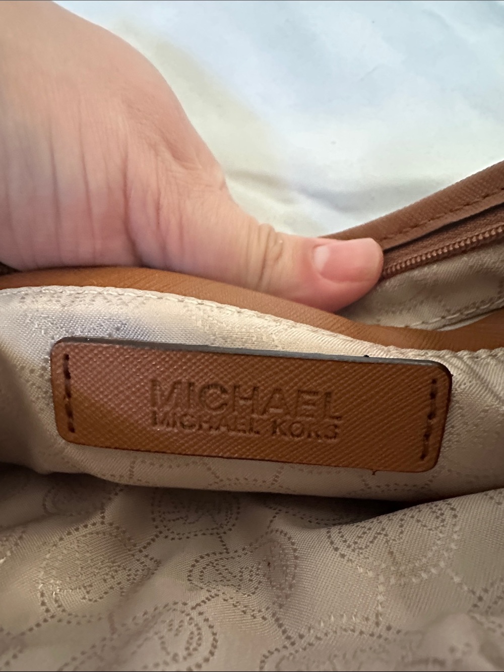 Michael Kors Navy and Tan Zip Wristlet - Picture 4 of 7